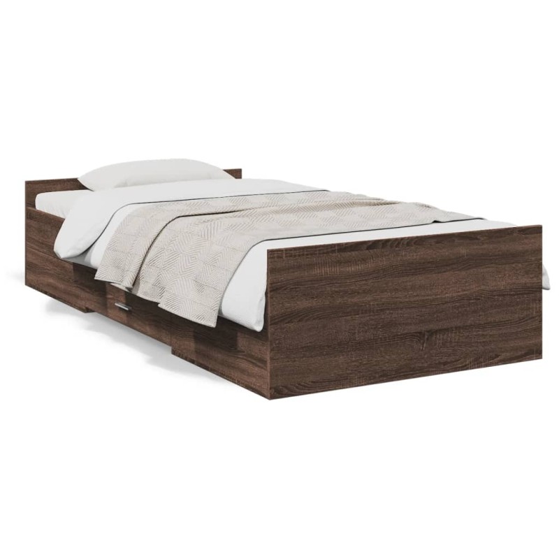 vidaXL Cama con cajones madera de ingeniería marrón roble 90x190 cm vidaXL Cama con cajones madera de ingeniería marrón roble 90x190 cm