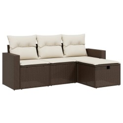 vidaXL Set de sofás de jardín 4 pzas y cojines ratán sintético marrón