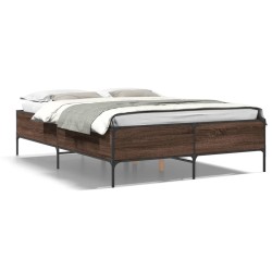 vidaXL Estructura cama madera ingeniería metal marrón roble 120x190 cm