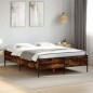 vidaXL Estructura cama madera ingeniería metal roble ahumado 140x190cm vidaXL Estructura cama madera ingeniería metal roble ahumado 140x190cm