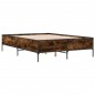 vidaXL Estructura cama madera ingeniería metal roble ahumado 140x190cm vidaXL Estructura cama madera ingeniería metal roble ahumado 140x190cm