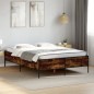 vidaXL Estructura cama madera ingeniería metal roble ahumado 140x200cm vidaXL Estructura cama madera ingeniería metal roble ahumado 140x200cm