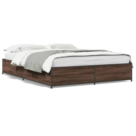 vidaXL Estructura cama madera ingeniería metal marrón roble 140x190 cm