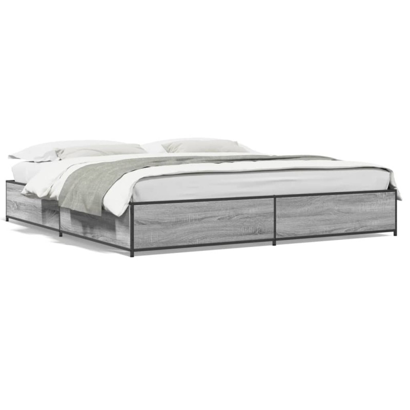 vidaXL Estructura cama madera ingeniería metal gris Sonoma 160x200 cm vidaXL Estructura cama madera ingeniería metal gris Sonoma 160x200 cm