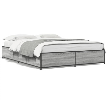 vidaXL Estructura cama madera ingeniería metal gris Sonoma 150x200 cm