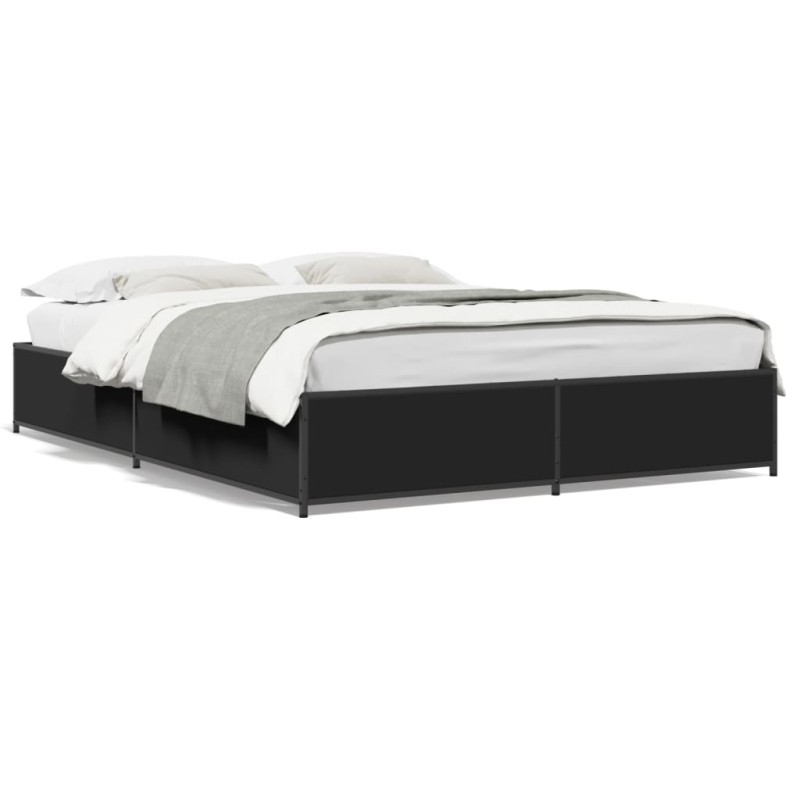 vidaXL Estructura de cama madera de ingeniería y metal negro 150x200cm vidaXL Estructura de cama madera de ingeniería y metal negro 150x200cm