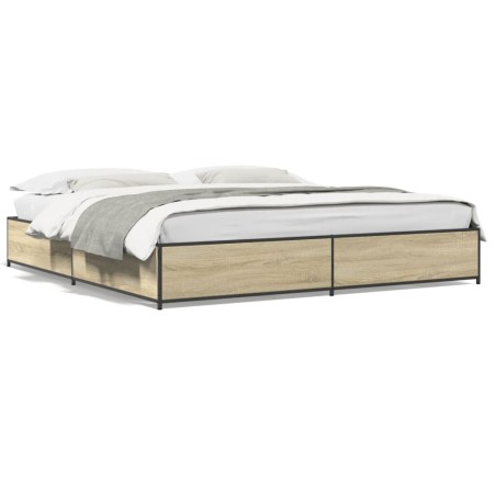 vidaXL Estructura cama madera ingeniería metal roble Sonoma 180x200 cm