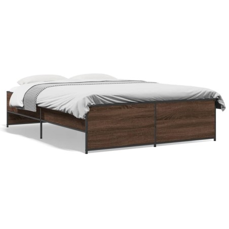 vidaXL Estructura cama madera ingeniería metal marrón roble 120x190 cm