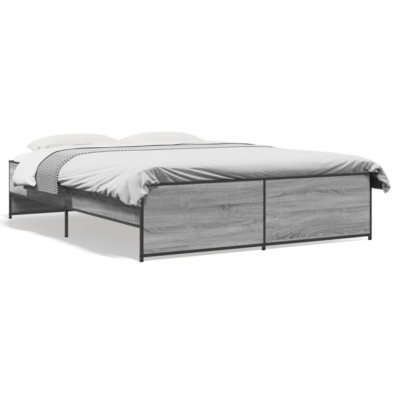 vidaXL Estructura cama madera ingeniería metal gris Sonoma 160x200 cm vidaXL Estructura cama madera ingeniería metal gris Sonoma 160x200 cm