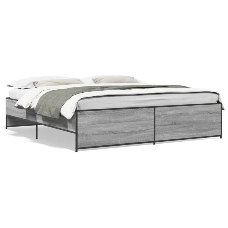 vidaXL Estructura cama madera ingeniería metal gris Sonoma 180x200 cm vidaXL Estructura cama madera ingeniería metal gris Sonoma 180x200 cm
