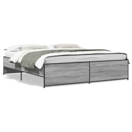 vidaXL Estructura cama madera ingeniería metal gris Sonoma 180x200 cm