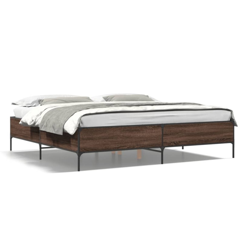 vidaXL Estructura cama madera ingeniería metal marrón roble 180x200 cm vidaXL Estructura cama madera ingeniería metal marrón roble 180x200 cm