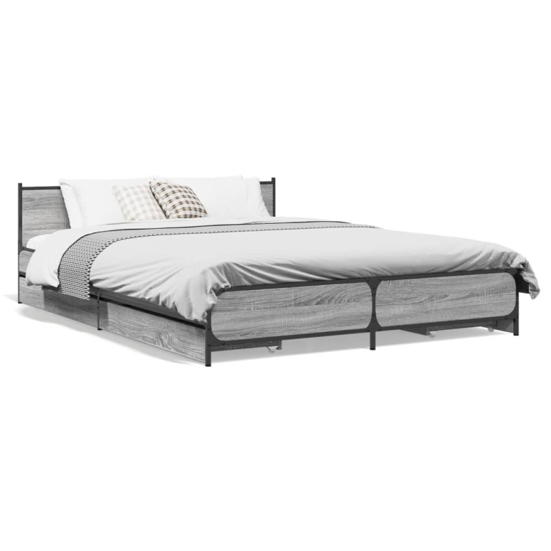 vidaXL Cama con cajones madera ingeniería gris Sonoma 140x190 cm