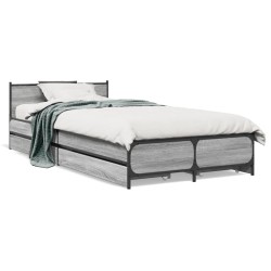 vidaXL Cama con cajones madera ingeniería gris Sonoma 90x200 cm