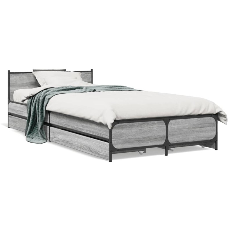 vidaXL Cama con cajones madera ingeniería gris Sonoma 90x200 cm vidaXL Cama con cajones madera ingeniería gris Sonoma 90x200 cm