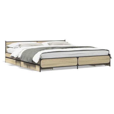 vidaXL Cama con cajones madera ingeniería roble Sonoma 180x200 cm