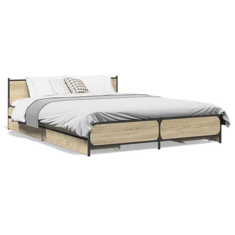 vidaXL Cama con cajones madera de ingeniería roble Sonoma 120x190 cm vidaXL Cama con cajones madera de ingeniería roble Sonoma 120x190 cm
