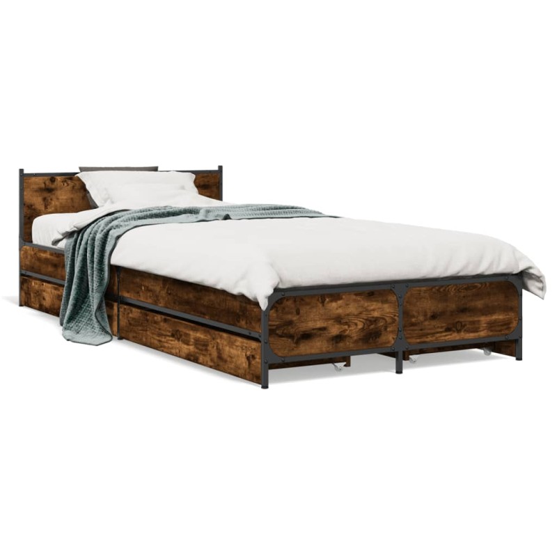 vidaXL Cama con cajones madera de ingeniería roble ahumado 100x200 cm vidaXL Cama con cajones madera de ingeniería roble ahumado 100x200 cm