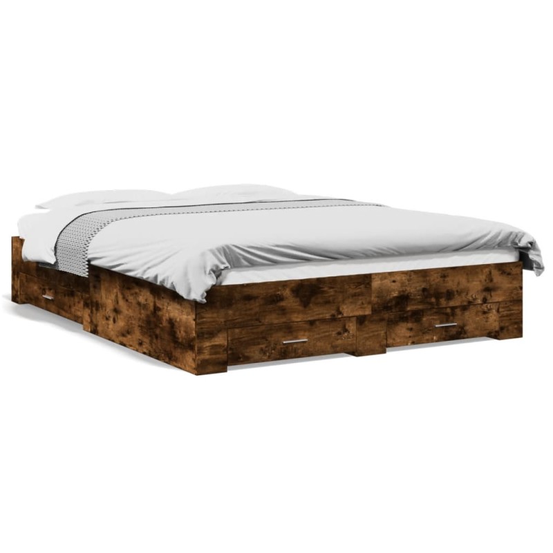 vidaXL Cama con cajones madera de ingeniería roble ahumado 140x200 cm vidaXL Cama con cajones madera de ingeniería roble ahumado 140x200 cm