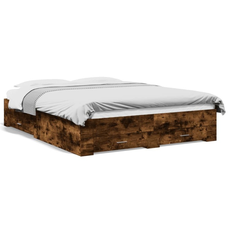 vidaXL Cama con cajones madera de ingeniería roble ahumado 160x200 cm vidaXL Cama con cajones madera de ingeniería roble ahumado 160x200 cm