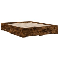 vidaXL Cama con cajones madera de ingeniería roble ahumado 160x200 cm