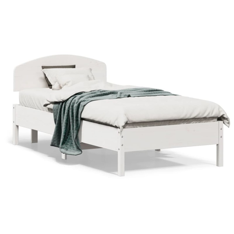 vidaXL Estructura de cama con cabecero madera pino blanco 90x190 cm vidaXL Estructura de cama con cabecero madera pino blanco 90x190 cm