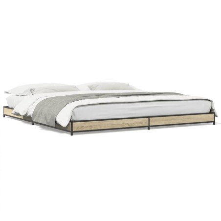 vidaXL Estructura cama madera ingeniería metal roble Sonoma 180x200 cm