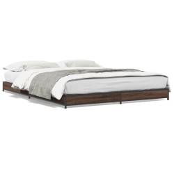 vidaXL Estructura cama madera ingeniería metal marrón roble 120x190 cm