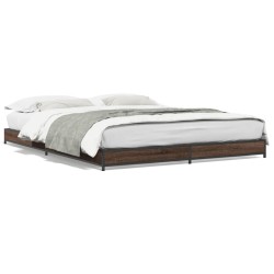 vidaXL Estructura cama madera ingeniería metal marrón roble 150x200 cm
