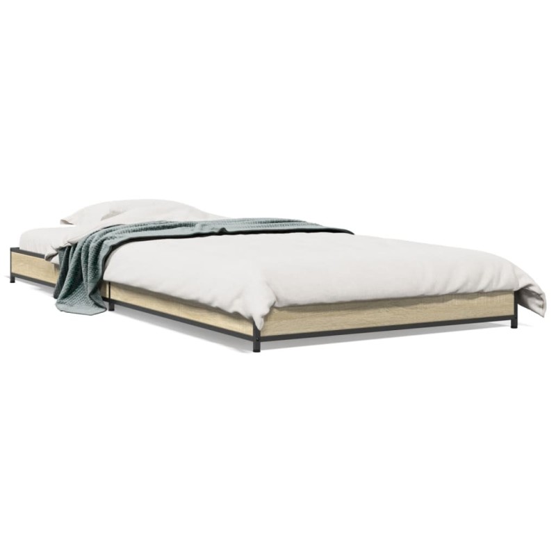 vidaXL Estructura cama madera ingeniería metal roble Sonoma 75x190 cm vidaXL Estructura cama madera ingeniería metal roble Sonoma 75x190 cm