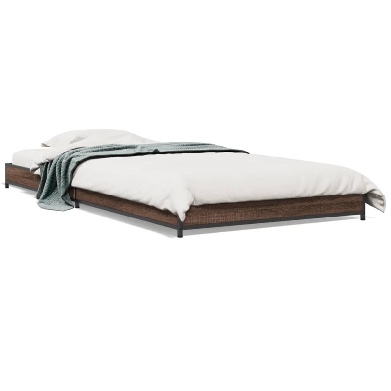 vidaXL Estructura cama madera ingeniería metal marrón roble 90x190 cm vidaXL Estructura cama madera ingeniería metal marrón roble 90x190 cm