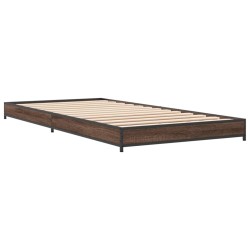 vidaXL Estructura cama madera ingeniería metal marrón roble 90x190 cm