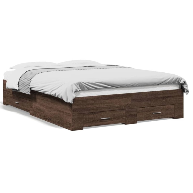 vidaXL Cama con cajones madera de ingeniería marrón roble 135x190 cm vidaXL Cama con cajones madera de ingeniería marrón roble 135x190 cm