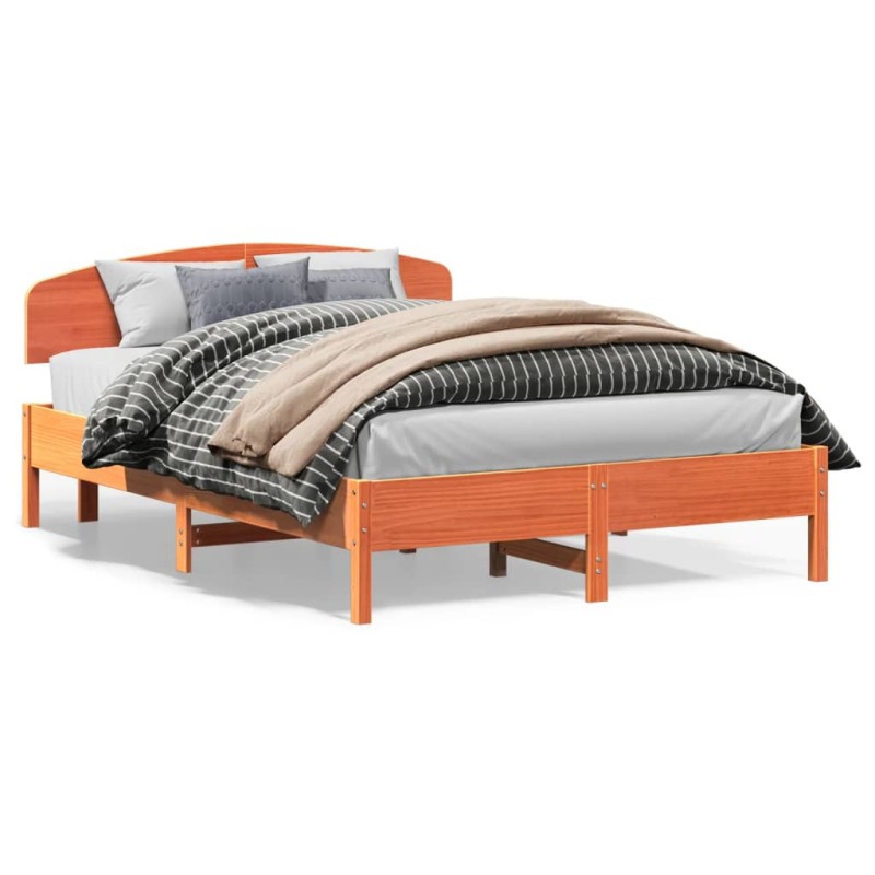 vidaXL Estructura cama con cabecero madera pino marrón cera 140x200 cm vidaXL Estructura cama con cabecero madera pino marrón cera 140x200 cm