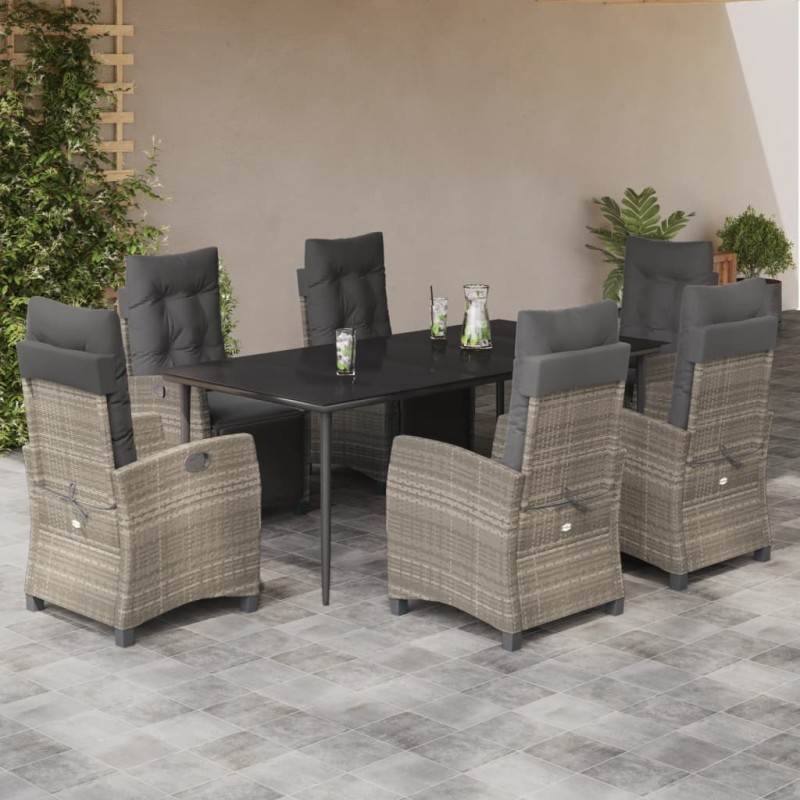 vidaXL Set comedor jardín 7 pzas y cojines ratán sintético gris claro vidaXL Set comedor jardín 7 pzas y cojines ratán sintético gris claro
