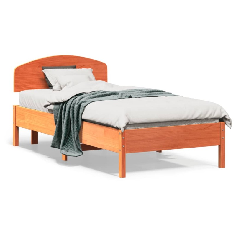 vidaXL Estructura cama con cabecero madera pino marrón cera 75x190 cm vidaXL Estructura cama con cabecero madera pino marrón cera 75x190 cm