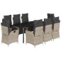 vidaXL Set comedor de jardín 9 pzas cojines ratán sintético gris claro vidaXL Set comedor de jardín 9 pzas cojines ratán sintético gris claro