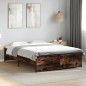 vidaXL Estructura cama madera ingeniería metal roble ahumado 120x200cm vidaXL Estructura cama madera ingeniería metal roble ahumado 120x200cm