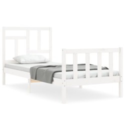vidaXL Estructura de cama individual con cabecero madera maciza blanco