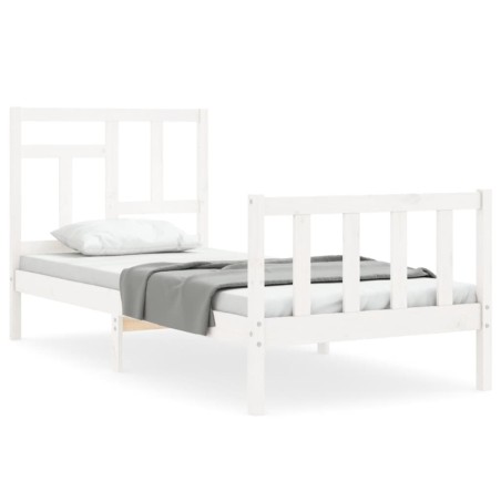 vidaXL Estructura de cama individual con cabecero madera maciza blanco