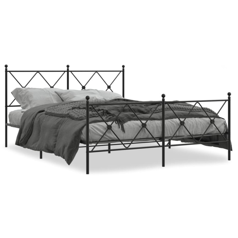 vidaXL Estructura de cama cabecero y estribo metal negro 150x200 cm vidaXL Estructura de cama cabecero y estribo metal negro 150x200 cm