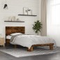 vidaXL Estructura cama madera ingeniería metal roble ahumado 90x200 cm vidaXL Estructura cama madera ingeniería metal roble ahumado 90x200 cm