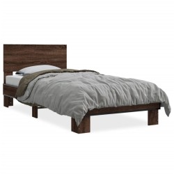 vidaXL Estructura cama madera ingeniería metal marrón roble 90x190 cm