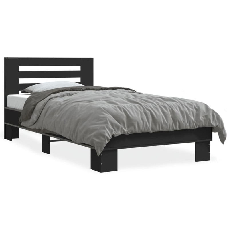vidaXL Estructura de cama madera de ingeniería y metal negra 75x190 cm vidaXL Estructura de cama madera de ingeniería y metal negra 75x190 cm