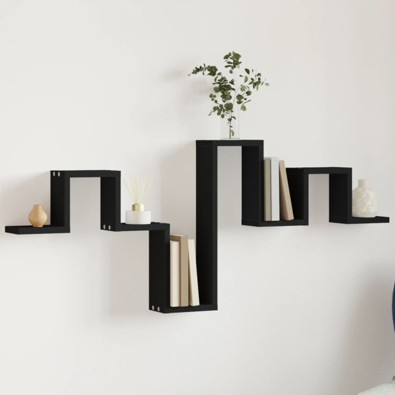 vidaXL Estantería de pared madera de ingeniería negro 104,5x10x43 cm vidaXL Estantería de pared madera de ingeniería negro 104,5x10x43 cm