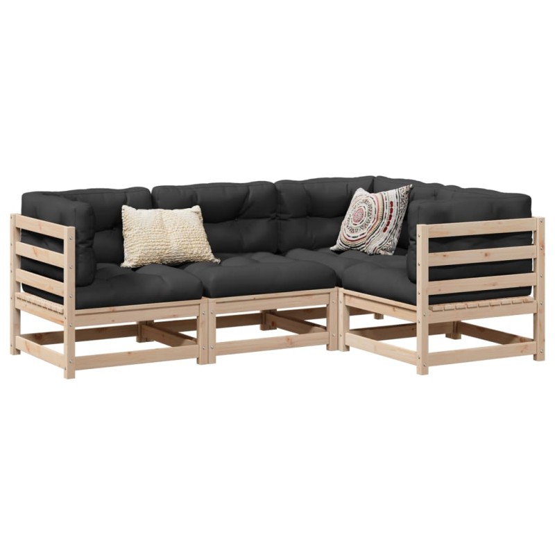 vidaXL Juego de sofás de jardín 4 pzas con cojines madera maciza pino vidaXL Juego de sofás de jardín 4 pzas con cojines madera maciza pino