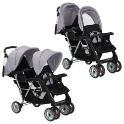 vidaXL Carrito para 2 niños tandem de acero gris y negro 