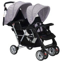 vidaXL Carrito para 2 niños tandem de acero gris y negro 