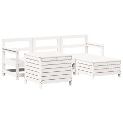 vidaXL Juego de sofás de jardín 5 piezas madera maciza de pino blanco