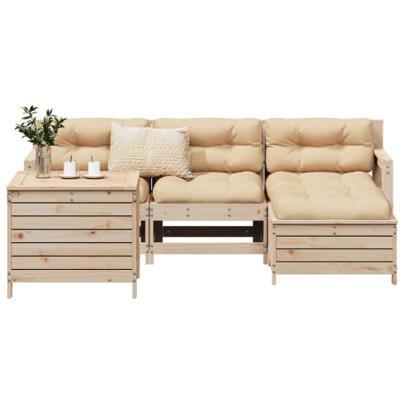 vidaXL Juego de sofás de jardín 5 piezas madera maciza de pino